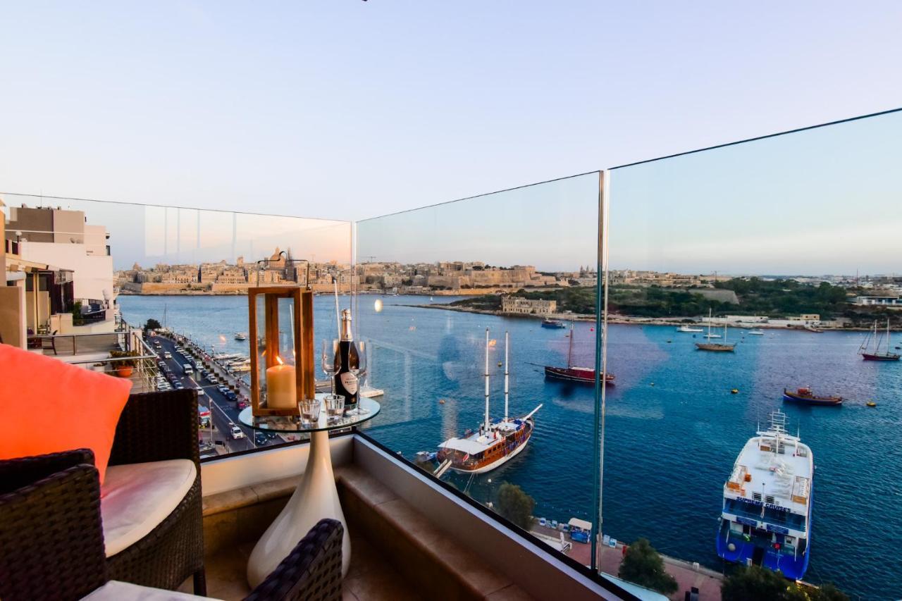 Unique Seafront Triplex Penthouse With Panoramic Bedroom & Rooftop Jacuzzi Overlooking Valletta สลีมา ภายนอก รูปภาพ