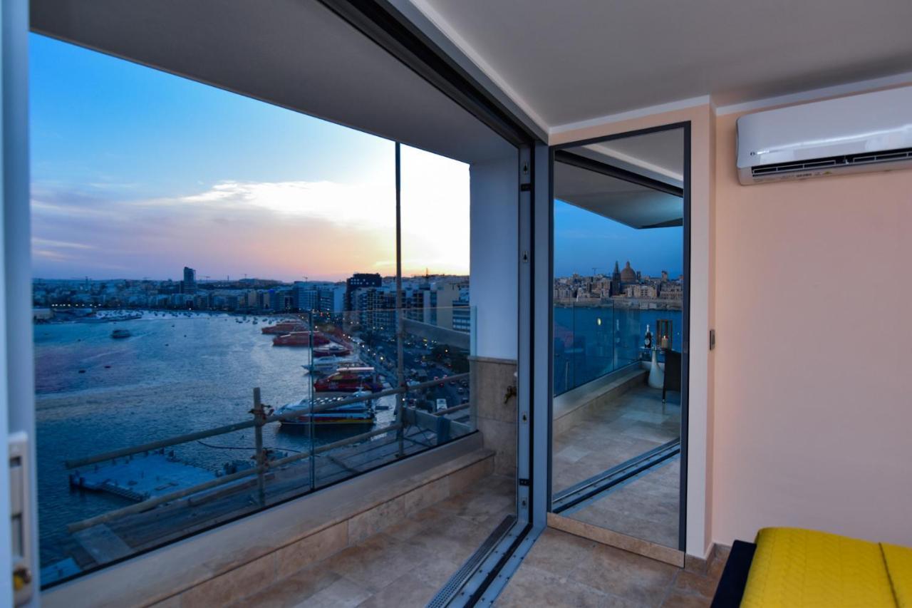 Unique Seafront Triplex Penthouse With Panoramic Bedroom & Rooftop Jacuzzi Overlooking Valletta สลีมา ภายนอก รูปภาพ